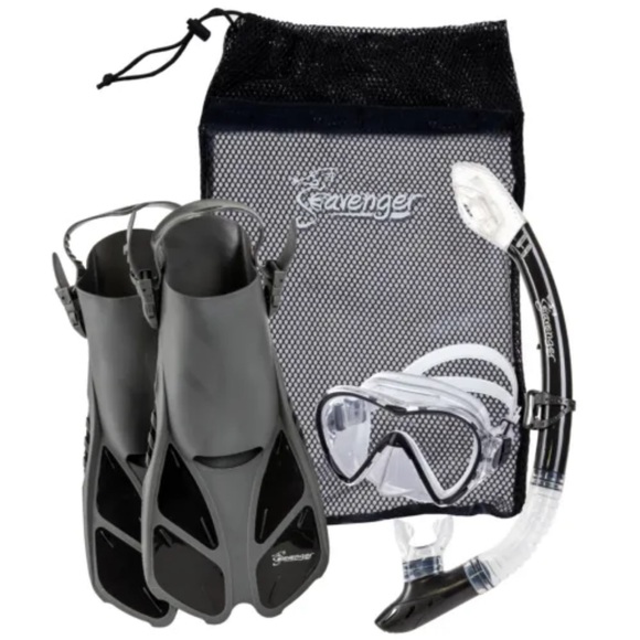 Seavenger Adults Kids Dry Top Snorkel Mask Fins Bag Travel Set Beach Lake Boat - Picture 1 of 10
